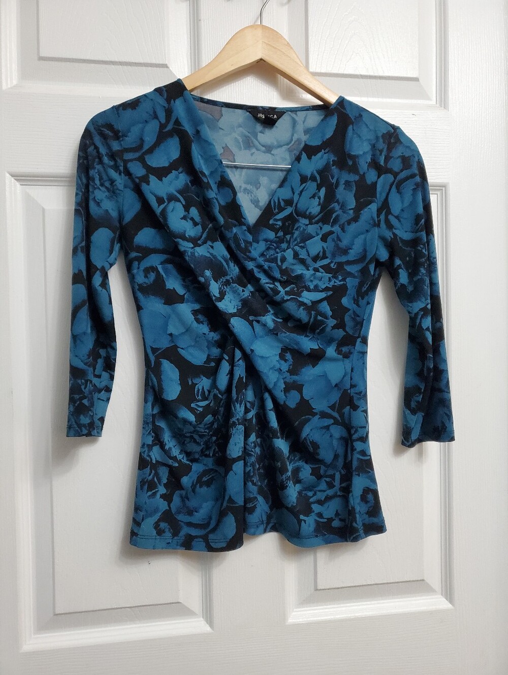 Jessica Blue Floral Wrap Look Top - SIZE XS 4 (2-4)